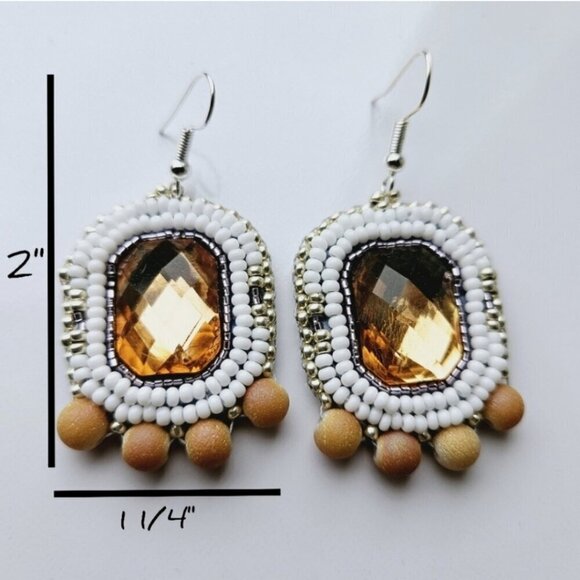 2/$27 | Orange + White Beaded Bohemian Indigenous Hoop Earrings | Handmade - Picture 5 of 7